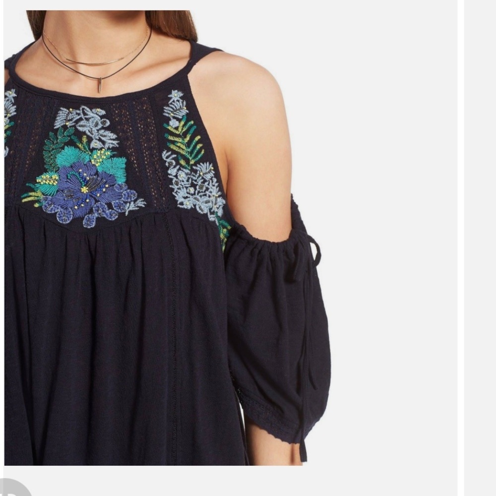 Free People embroidered cold shoulder top